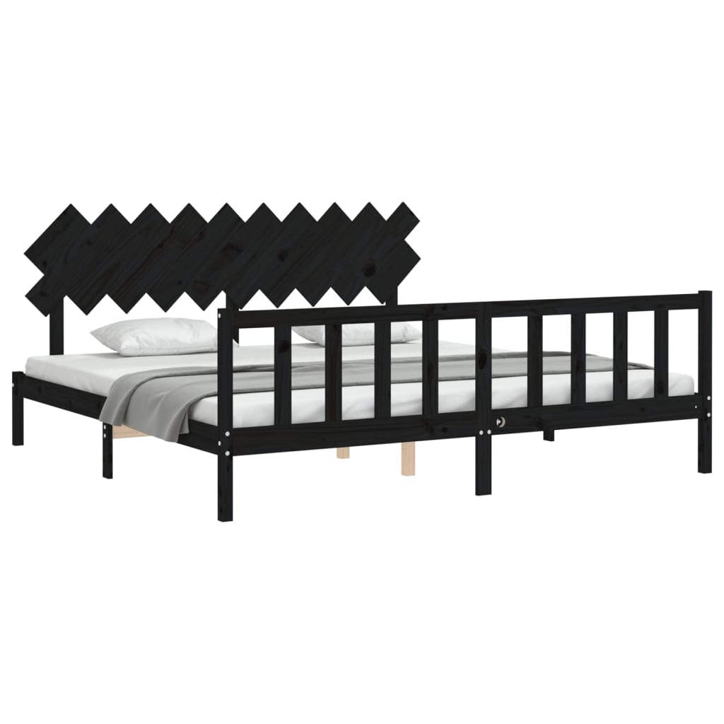 Sengeramme med hodegavl svart 200x200 cm heltre