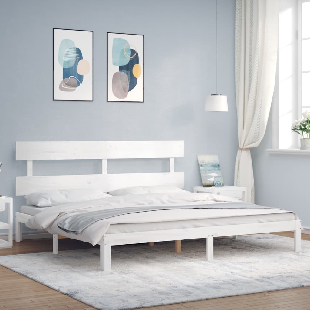 Sengeramme med madrass hvit 200x200 cm heltre furu