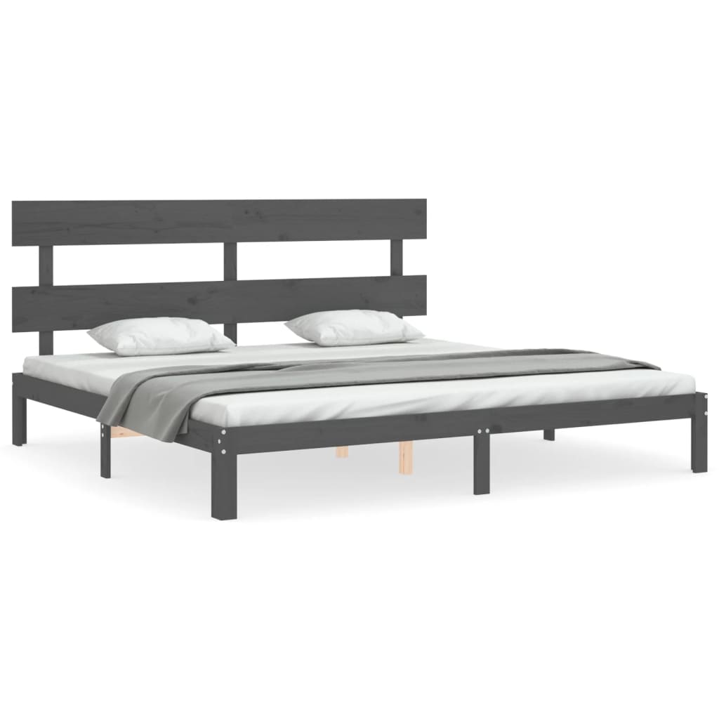 Sengeramme med hodegavl grå 200x200 cm heltre