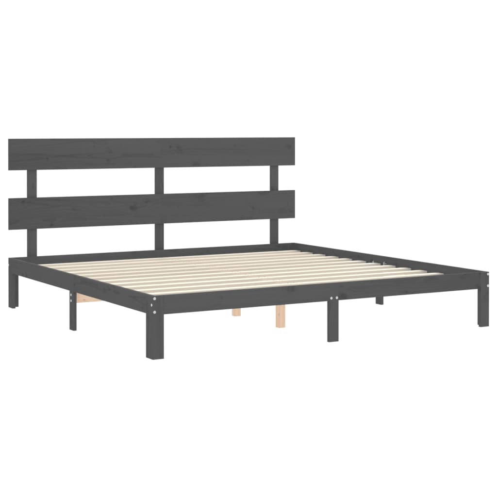 Sengeramme med hodegavl grå 200x200 cm heltre
