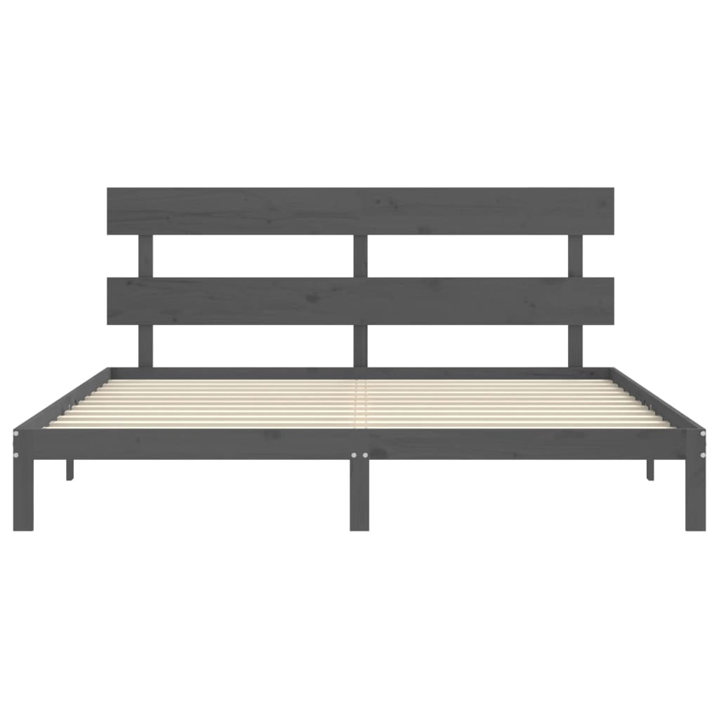 Sengeramme med hodegavl grå 200x200 cm heltre