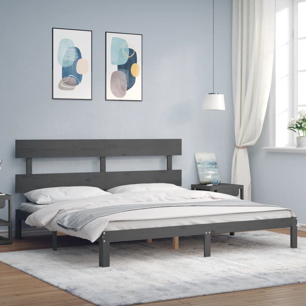 Sengeramme med hodegavl grå 200x200 cm heltre