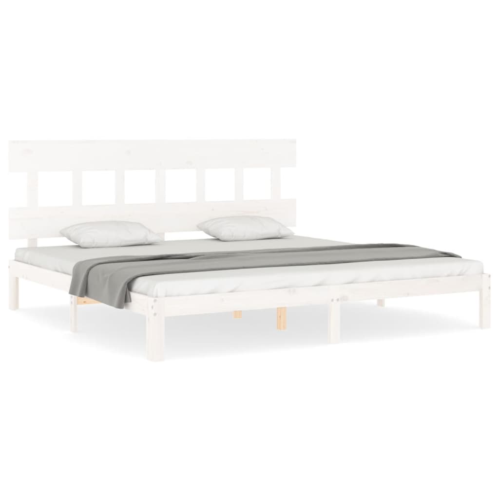 Sengeramme med madrass hvit 200x200 cm heltre furu
