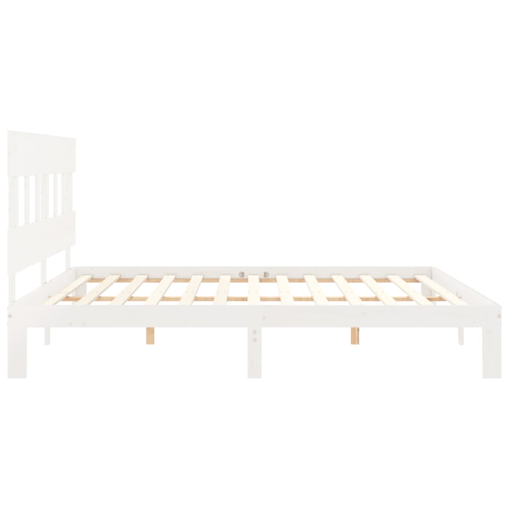 Sengeramme med madrass hvit 200x200 cm heltre furu