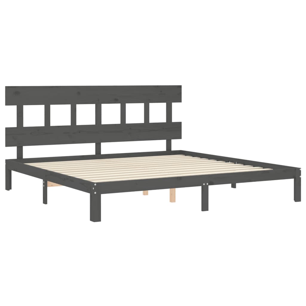 Sengeramme med hodegavl grå 200x200 cm heltre