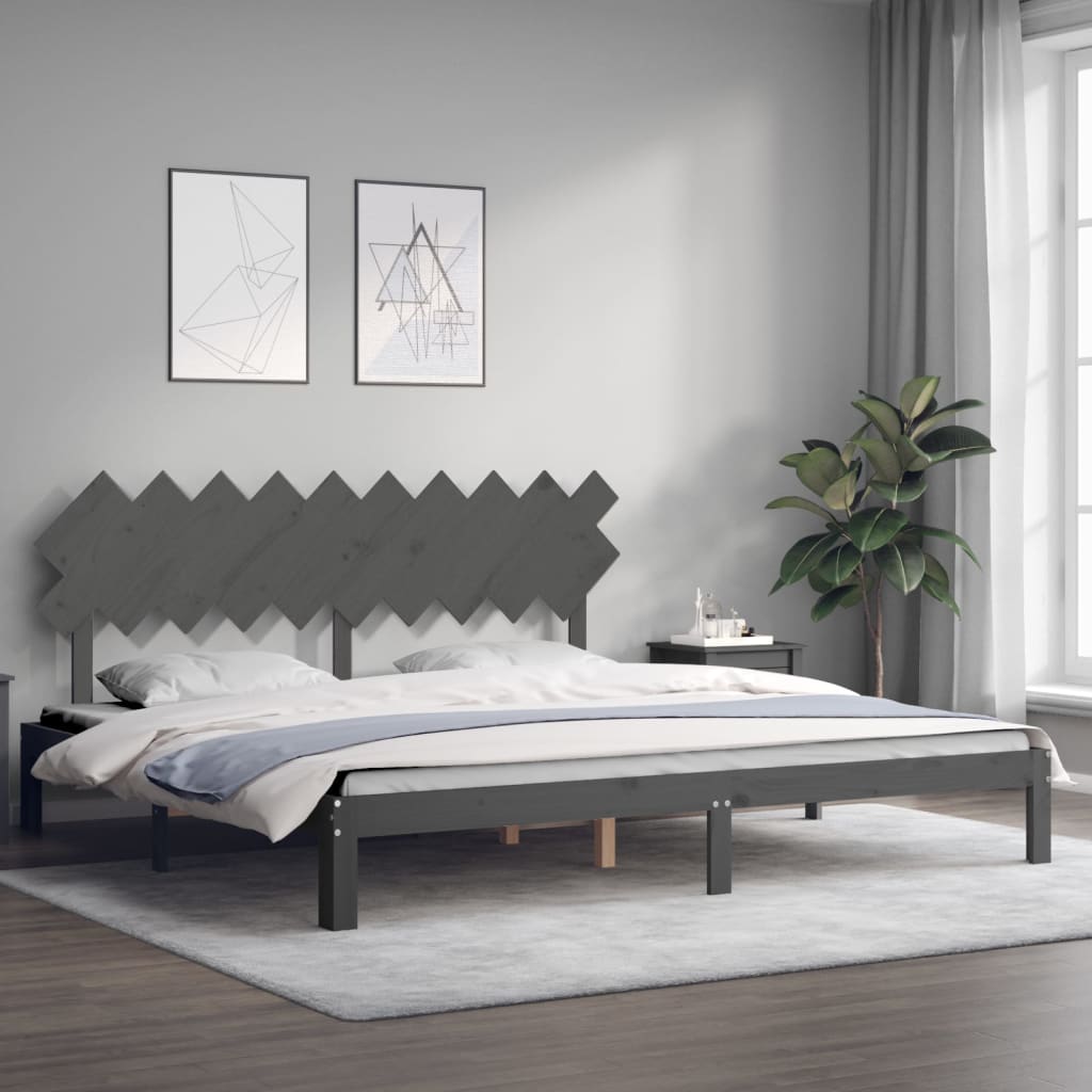 Sengeramme med hodegavl grå 200x200 cm heltre