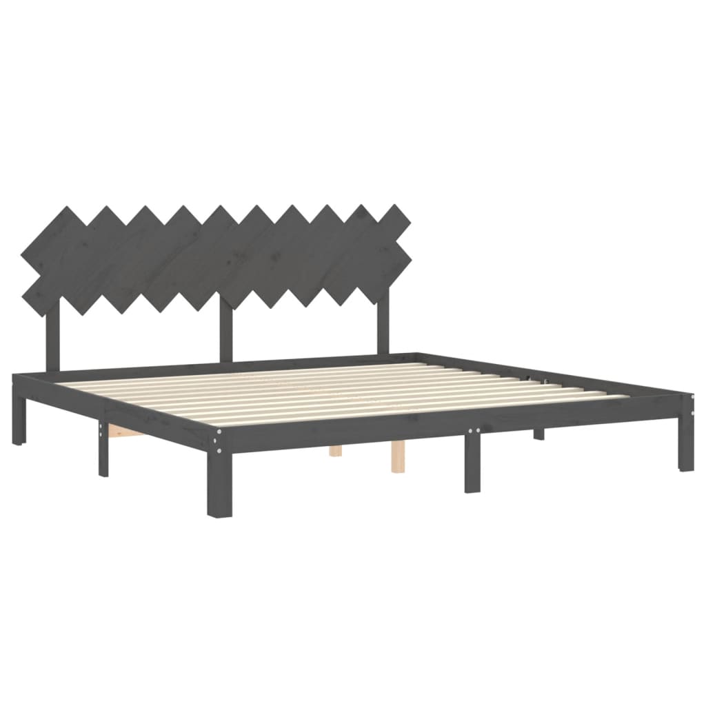 Sengeramme med hodegavl grå 200x200 cm heltre