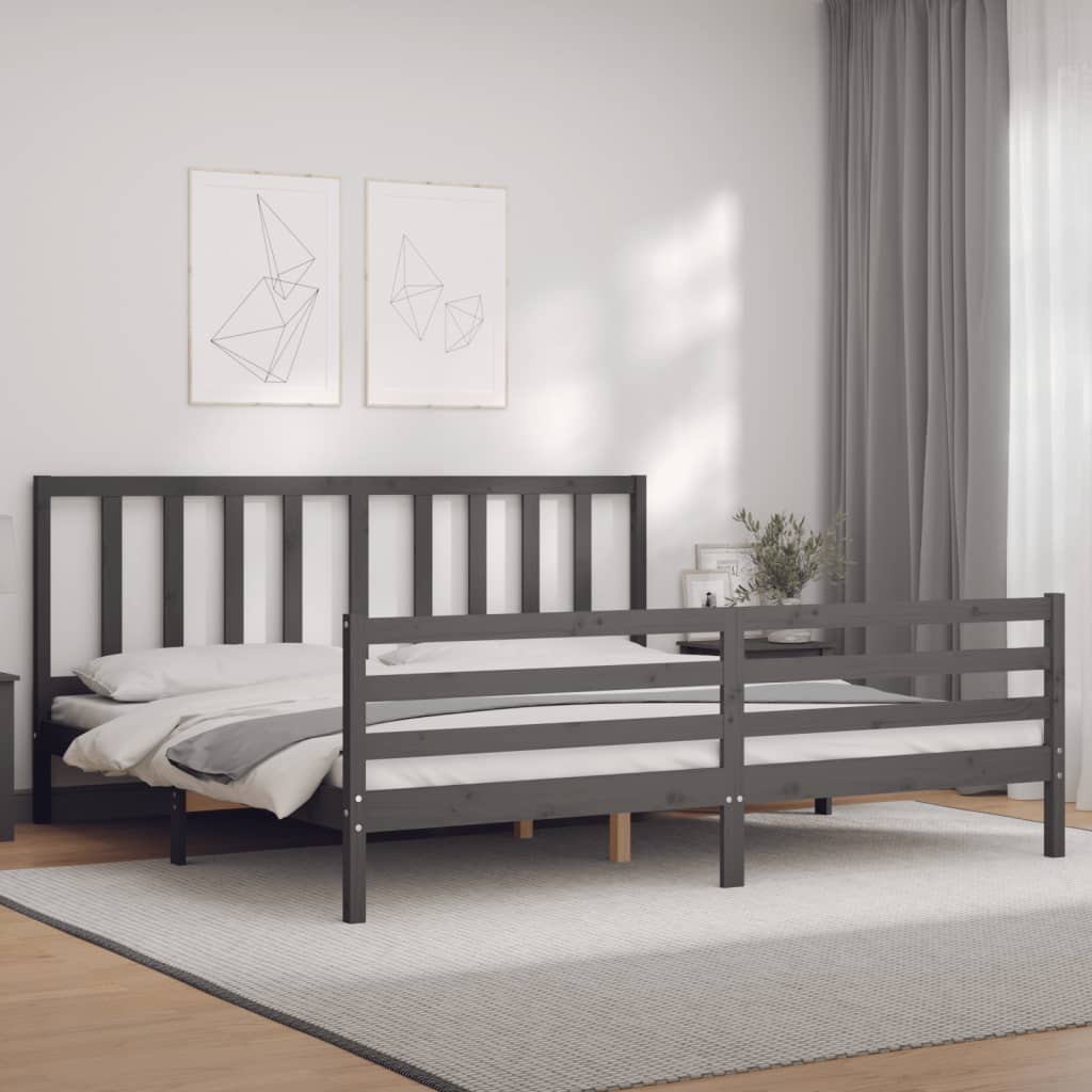 Sengeramme med hodegavl grå 200x200 cm heltre
