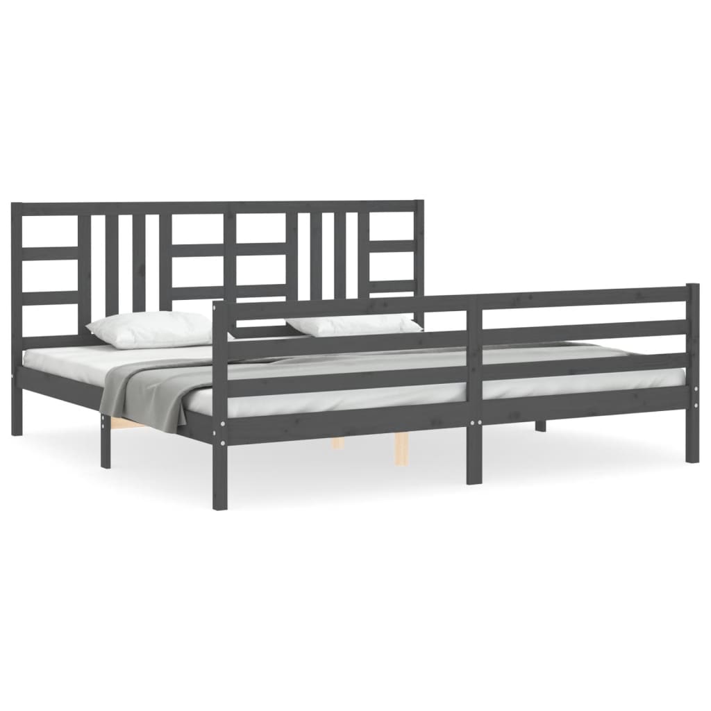 Sengeramme med hodegavl grå 200x200 cm heltre
