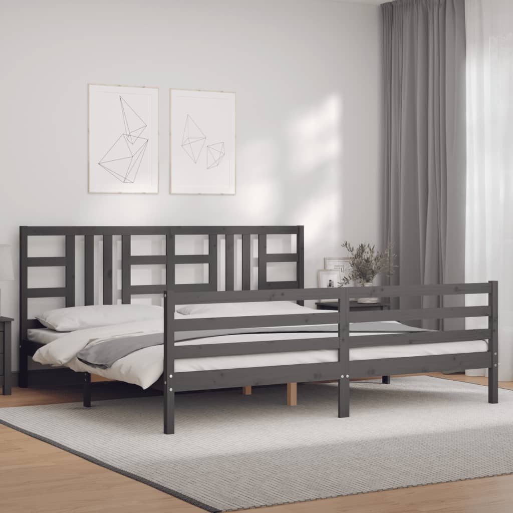 Sengeramme med hodegavl grå 200x200 cm heltre