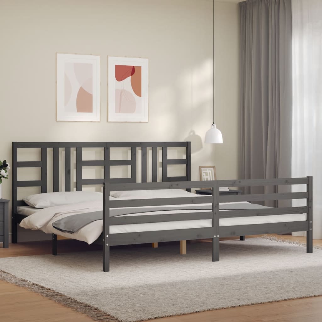 Sengeramme med hodegavl grå 200x200 cm heltre