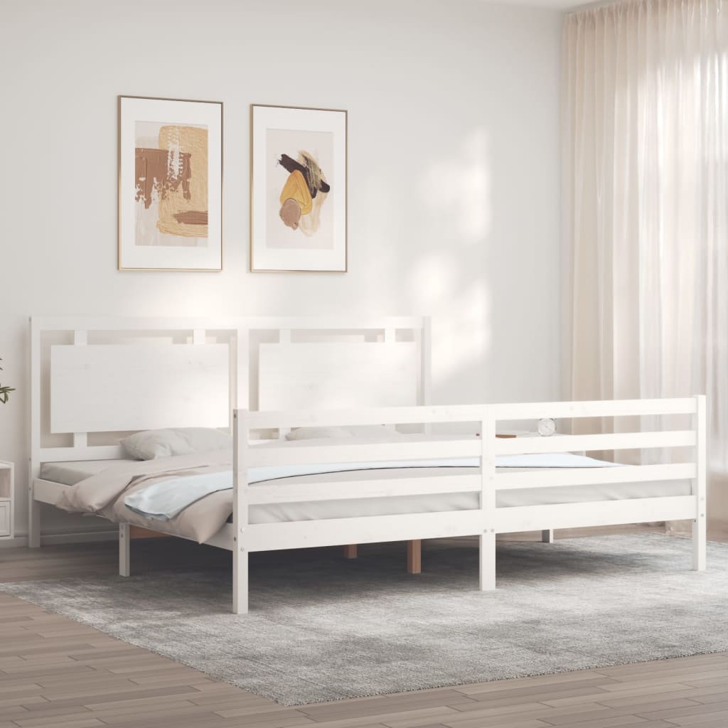 Sengeramme med hodegavl hvit 200x200 cm heltre