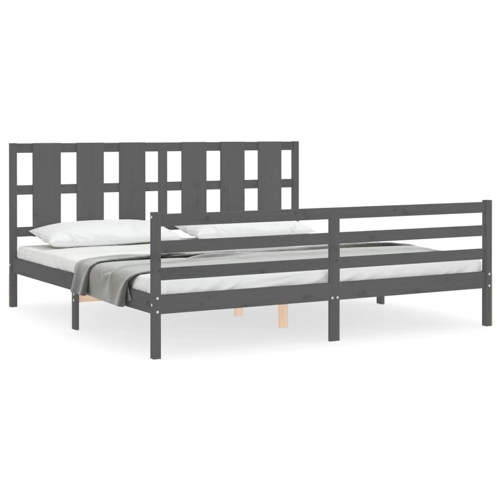 Sengeramme med hodegavl grå 200x200 cm heltre