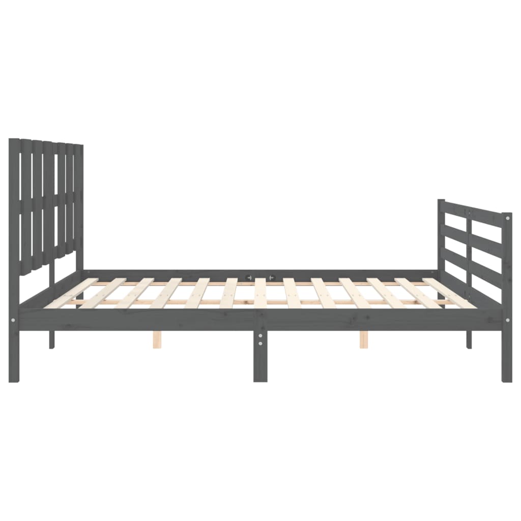 Sengeramme med hodegavl grå 200x200 cm heltre