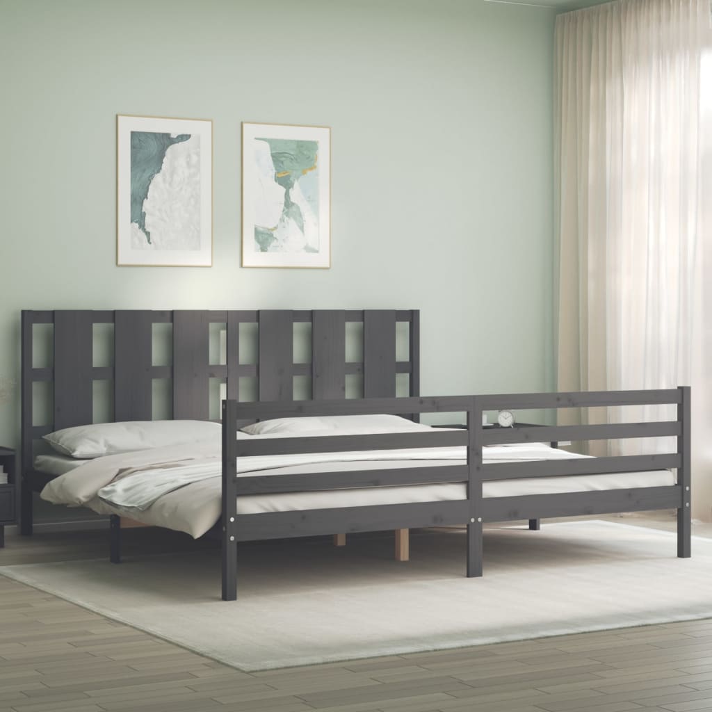 Sengeramme med hodegavl grå 200x200 cm heltre
