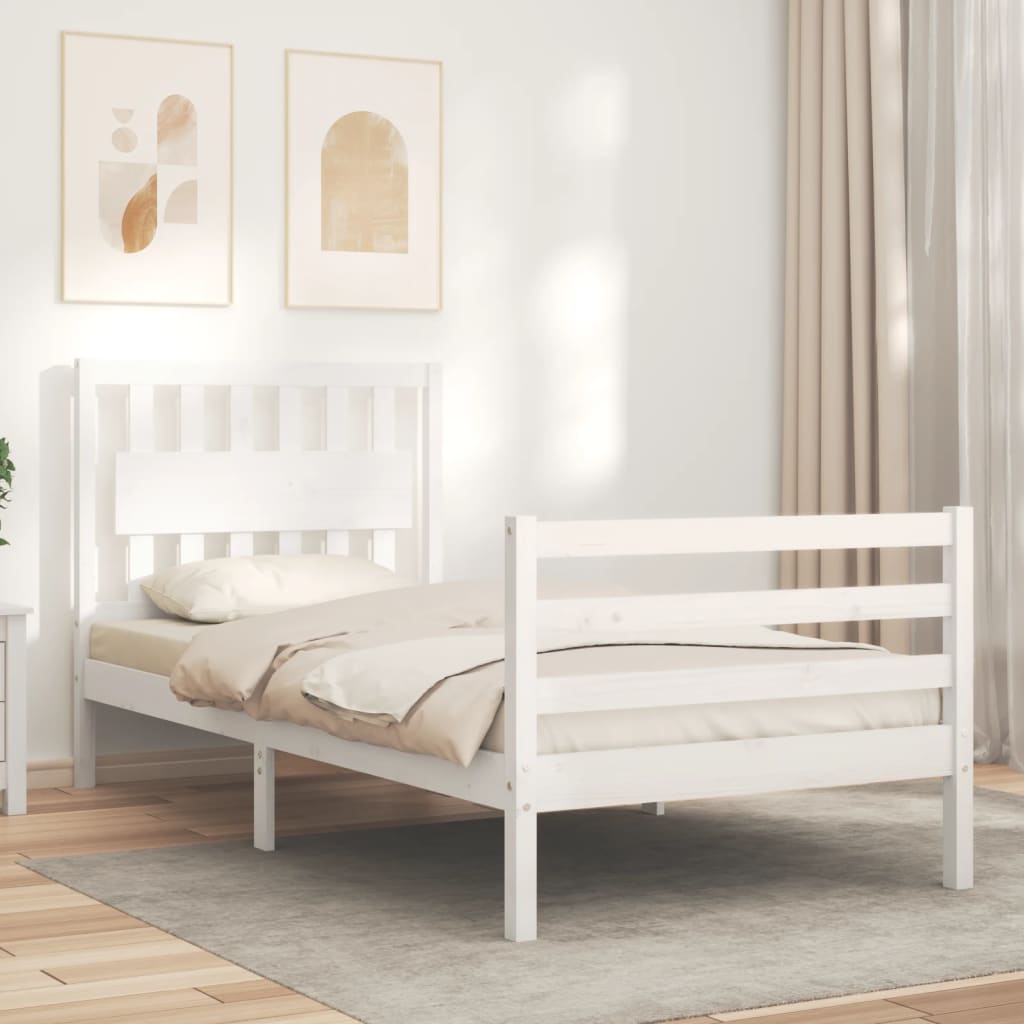 Sengeramme med hodegavl hvit 90x200 cm heltre