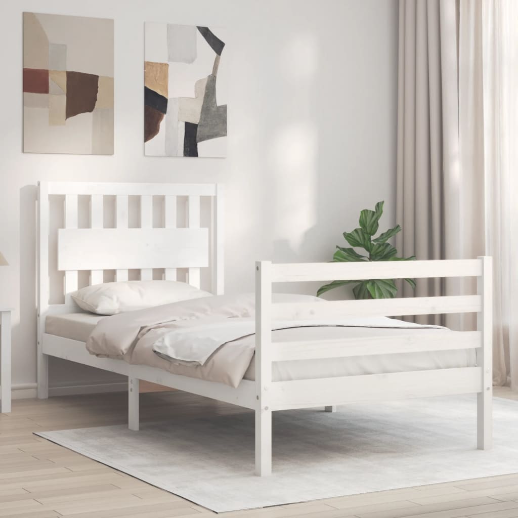 Sengeramme med hodegavl hvit 90x200 cm heltre