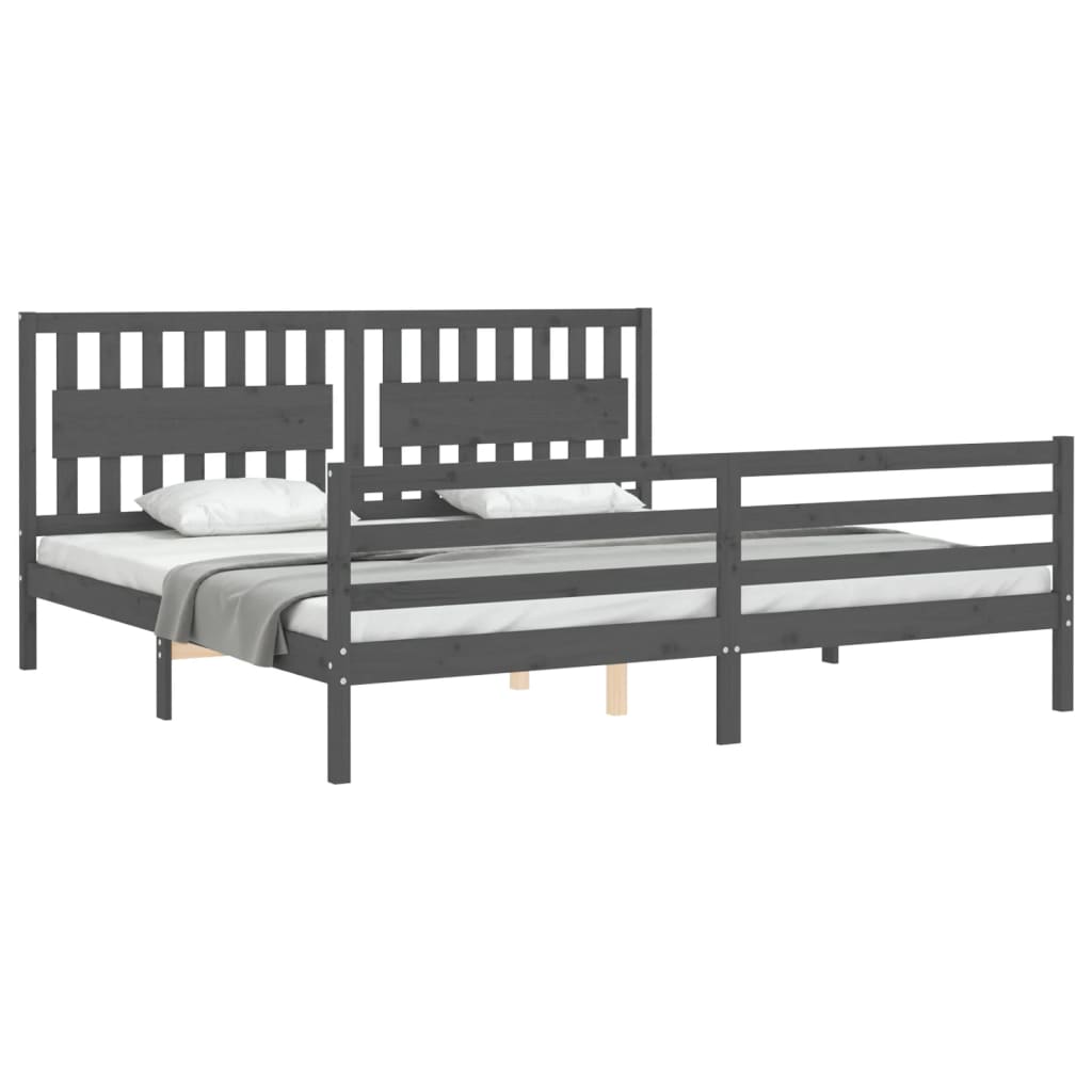 Sengeramme med hodegavl grå 200x200 cm heltre