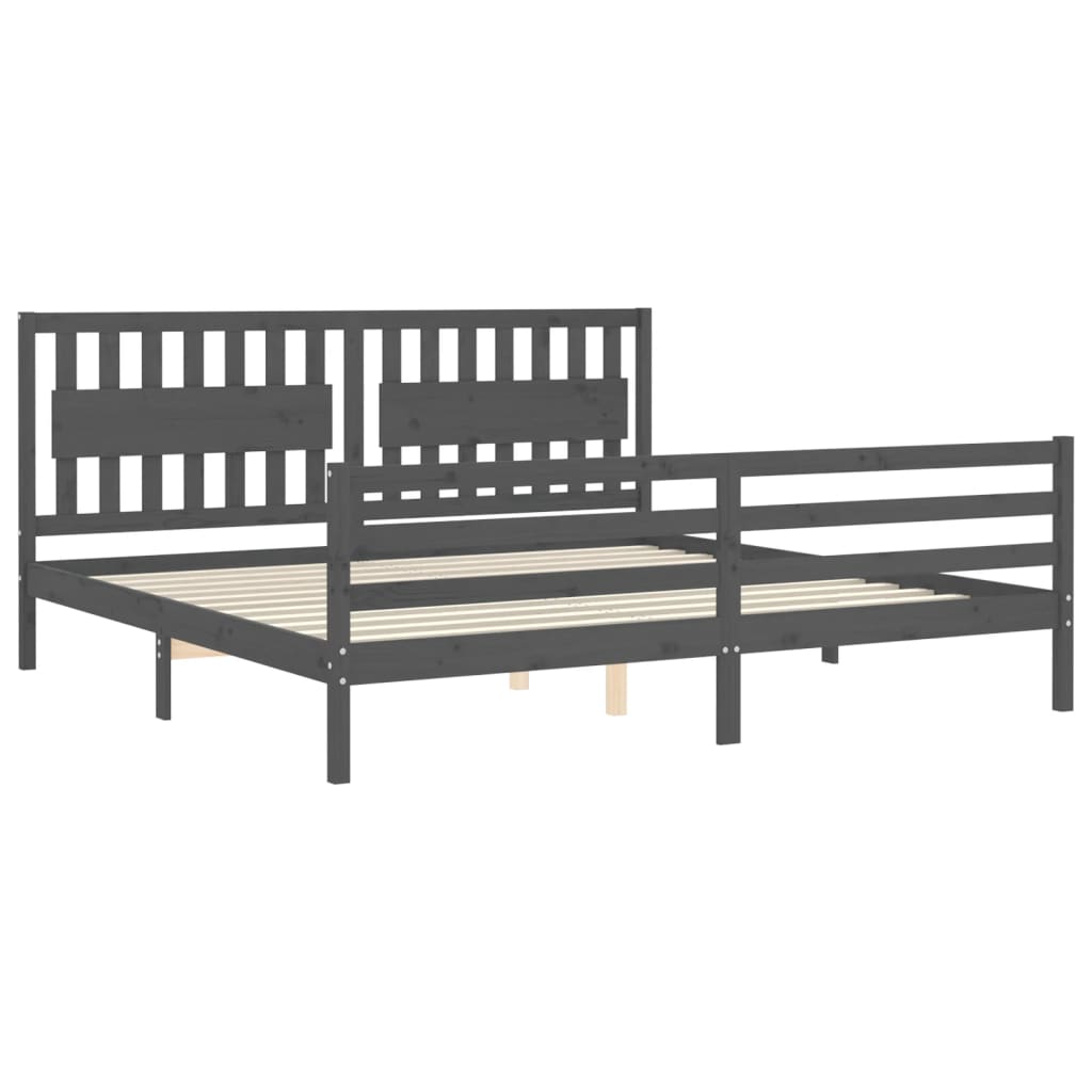 Sengeramme med hodegavl grå 200x200 cm heltre