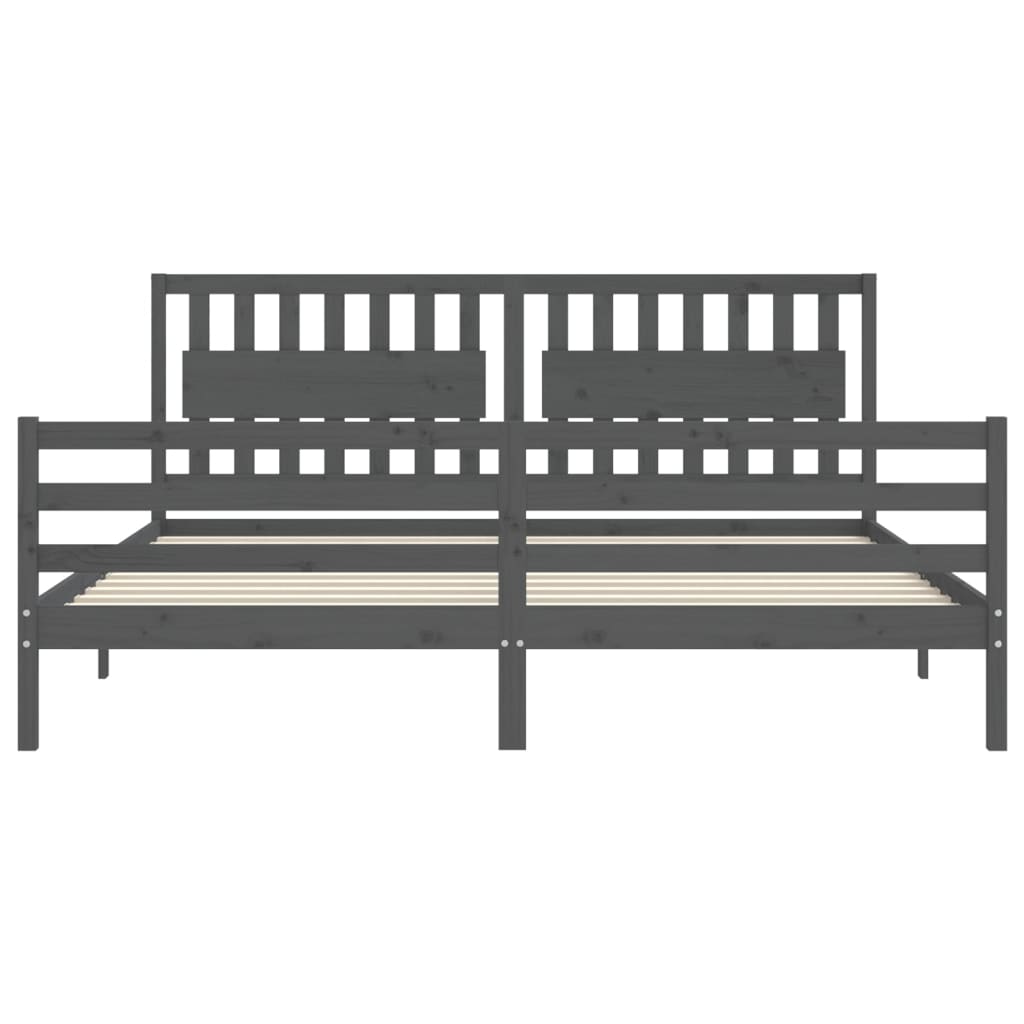 Sengeramme med hodegavl grå 200x200 cm heltre