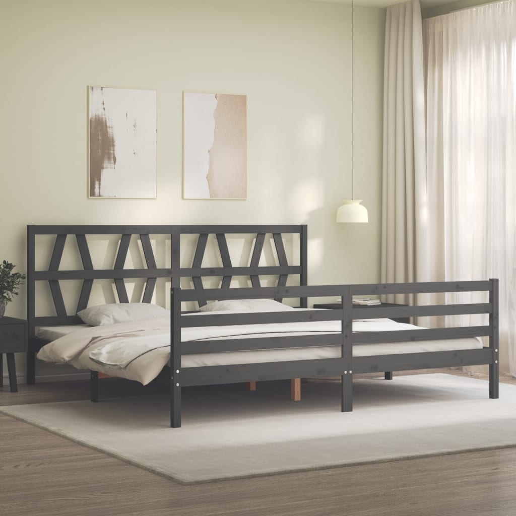 Sengeramme med hodegavl grå 200x200 cm heltre