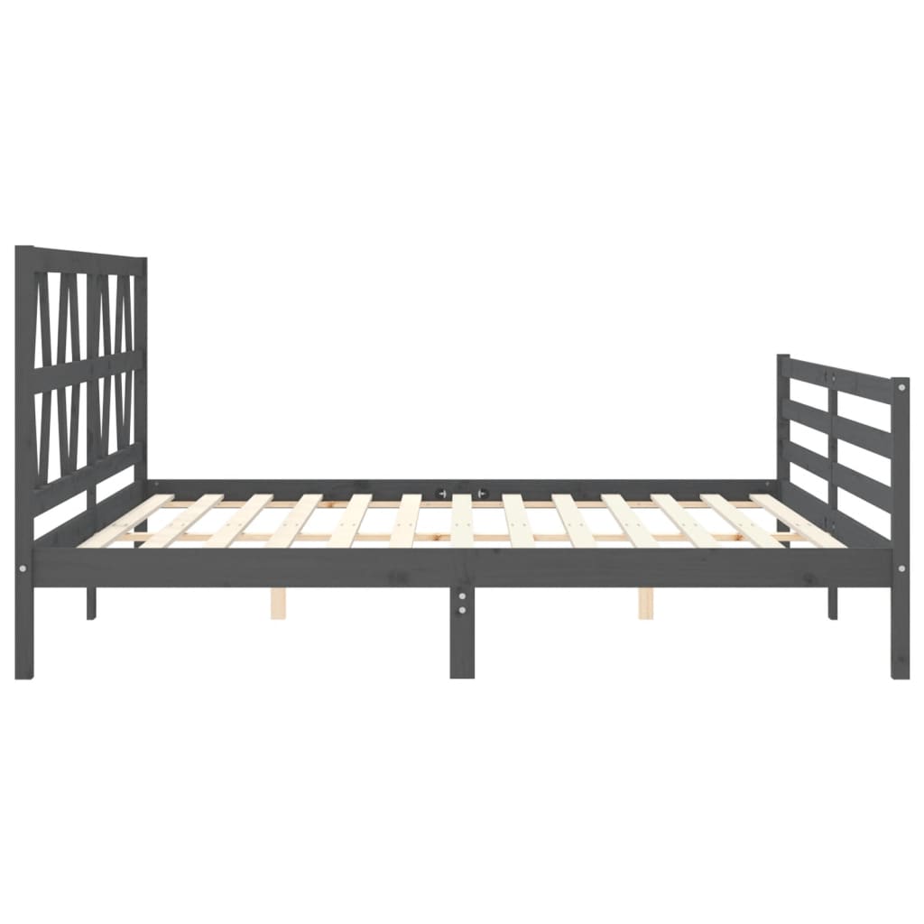 Sengeramme med hodegavl grå 200x200 cm heltre