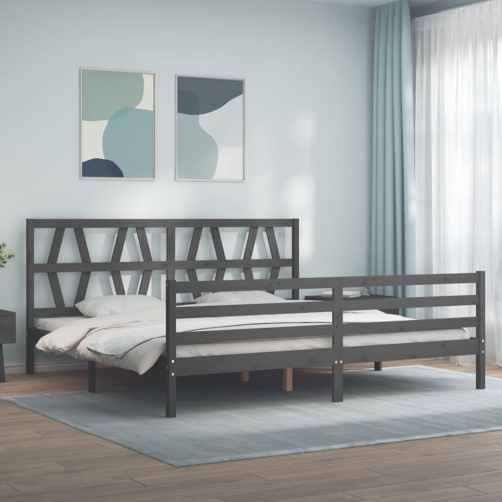 Sengeramme med hodegavl grå 200x200 cm heltre