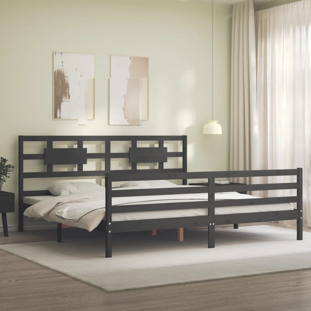 Sengeramme med hodegavl grå 200x200 cm heltre
