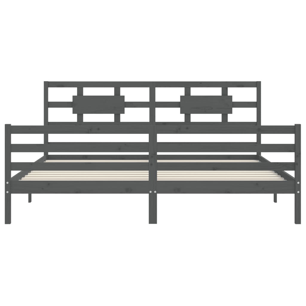 Sengeramme med hodegavl grå 200x200 cm heltre