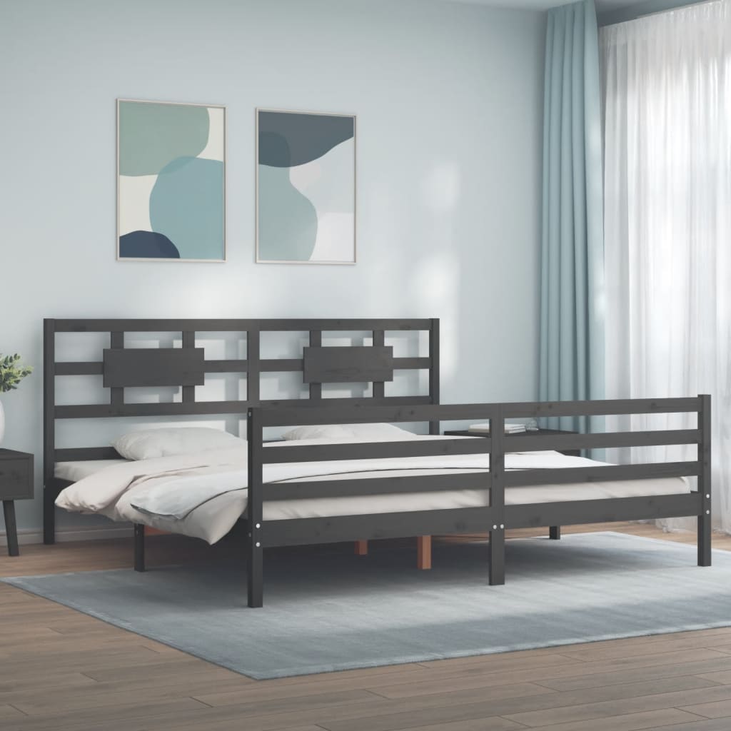 Sengeramme med hodegavl grå 200x200 cm heltre