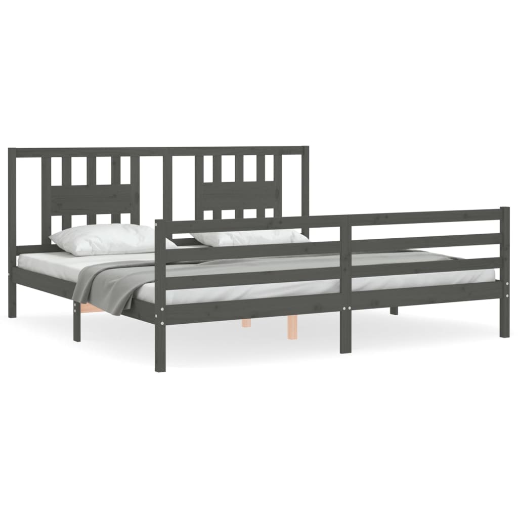 Sengeramme med hodegavl grå 200x200 cm heltre
