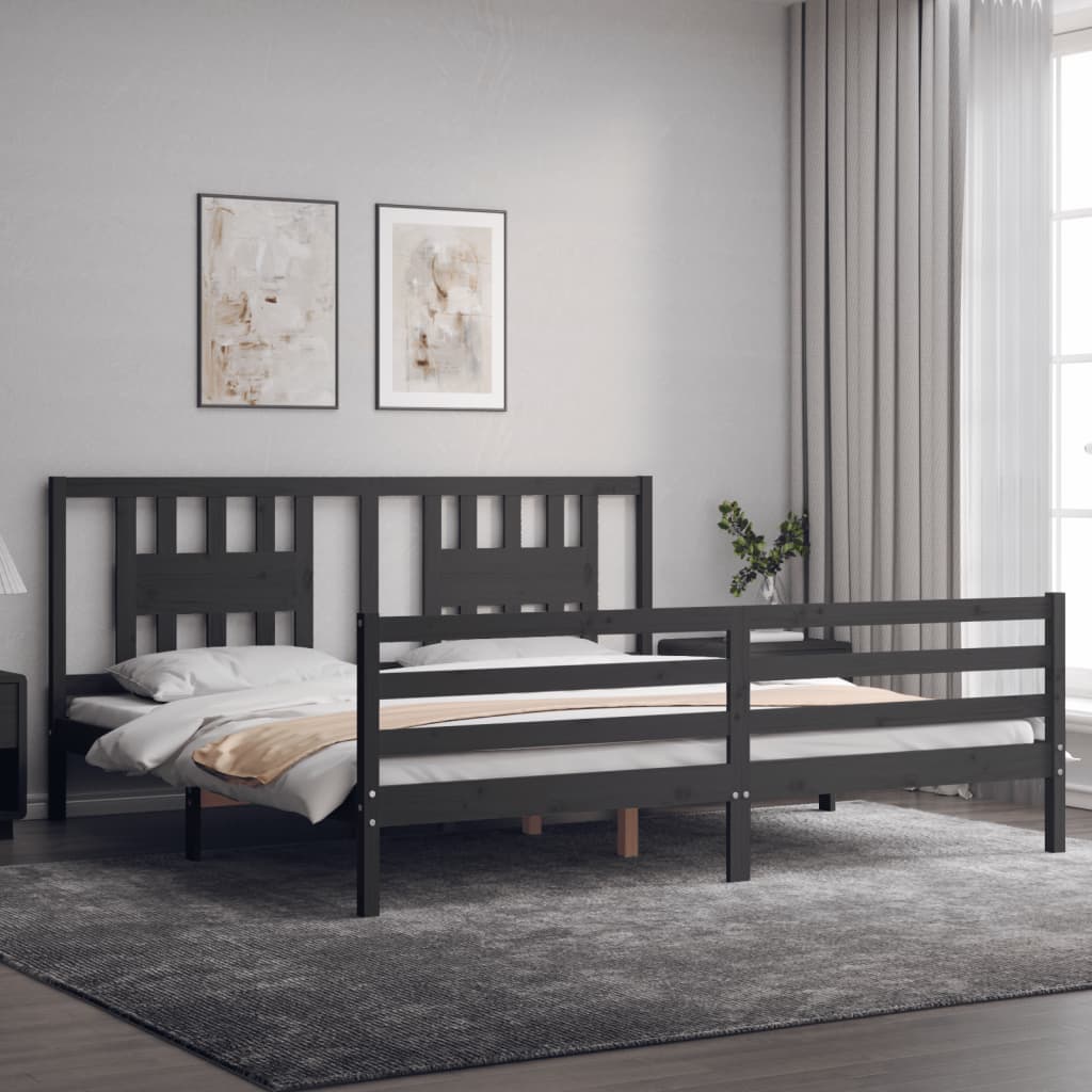 Sengeramme med hodegavl grå 200x200 cm heltre