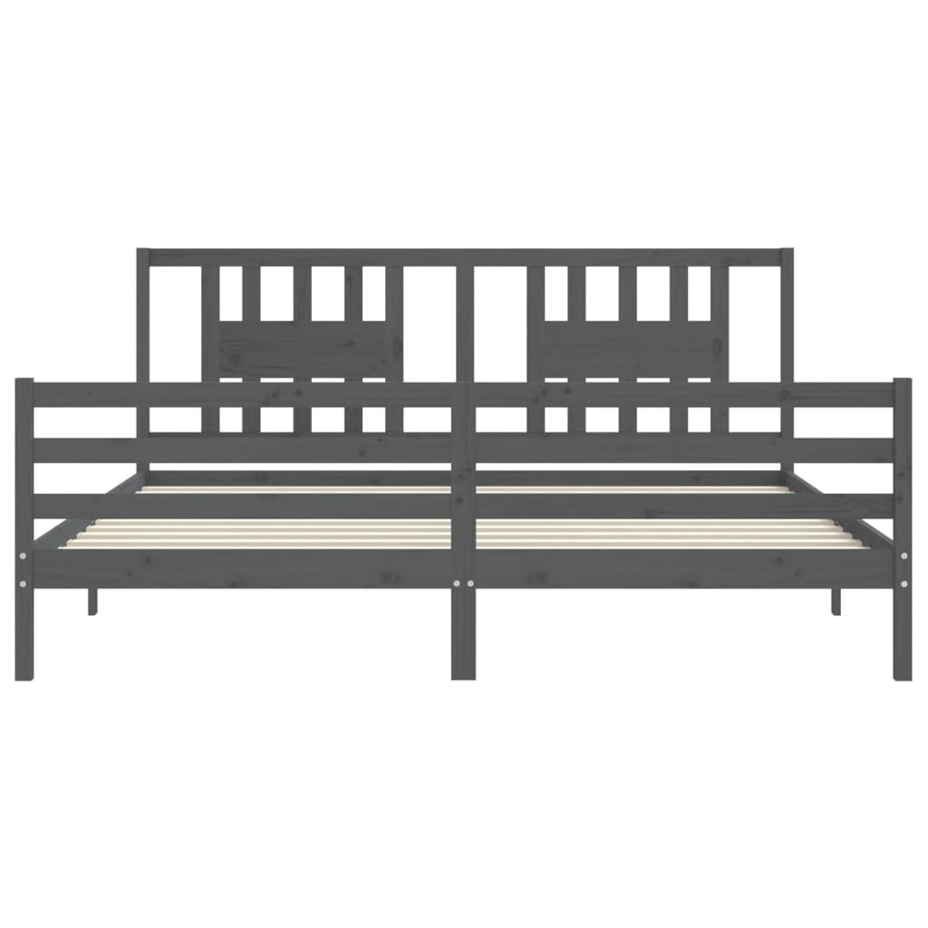 Sengeramme med hodegavl grå 200x200 cm heltre