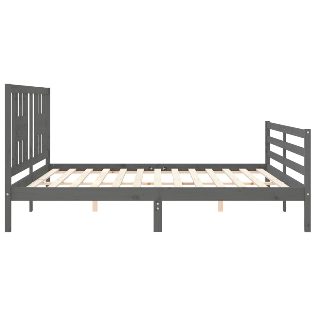 Sengeramme med hodegavl grå 200x200 cm heltre