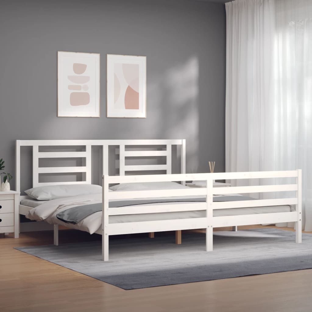 Sengeramme med hodegavl hvit 200x200 cm heltre