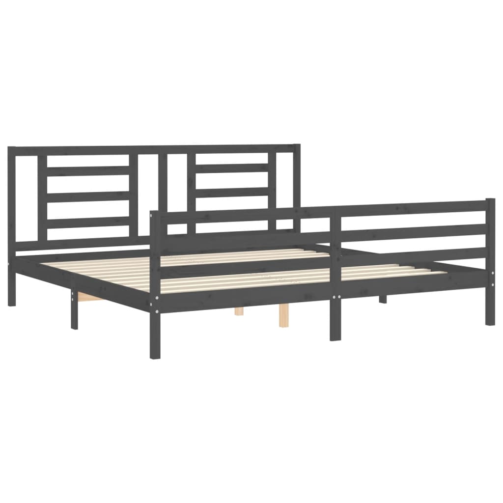 Sengeramme med hodegavl grå 200x200 cm heltre