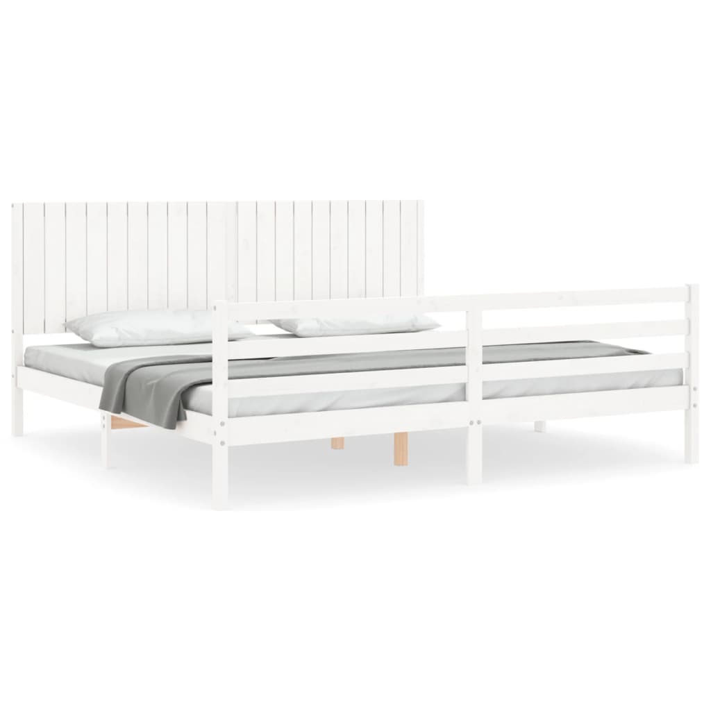 Sengeramme med hodegavl hvit 200x200 cm heltre