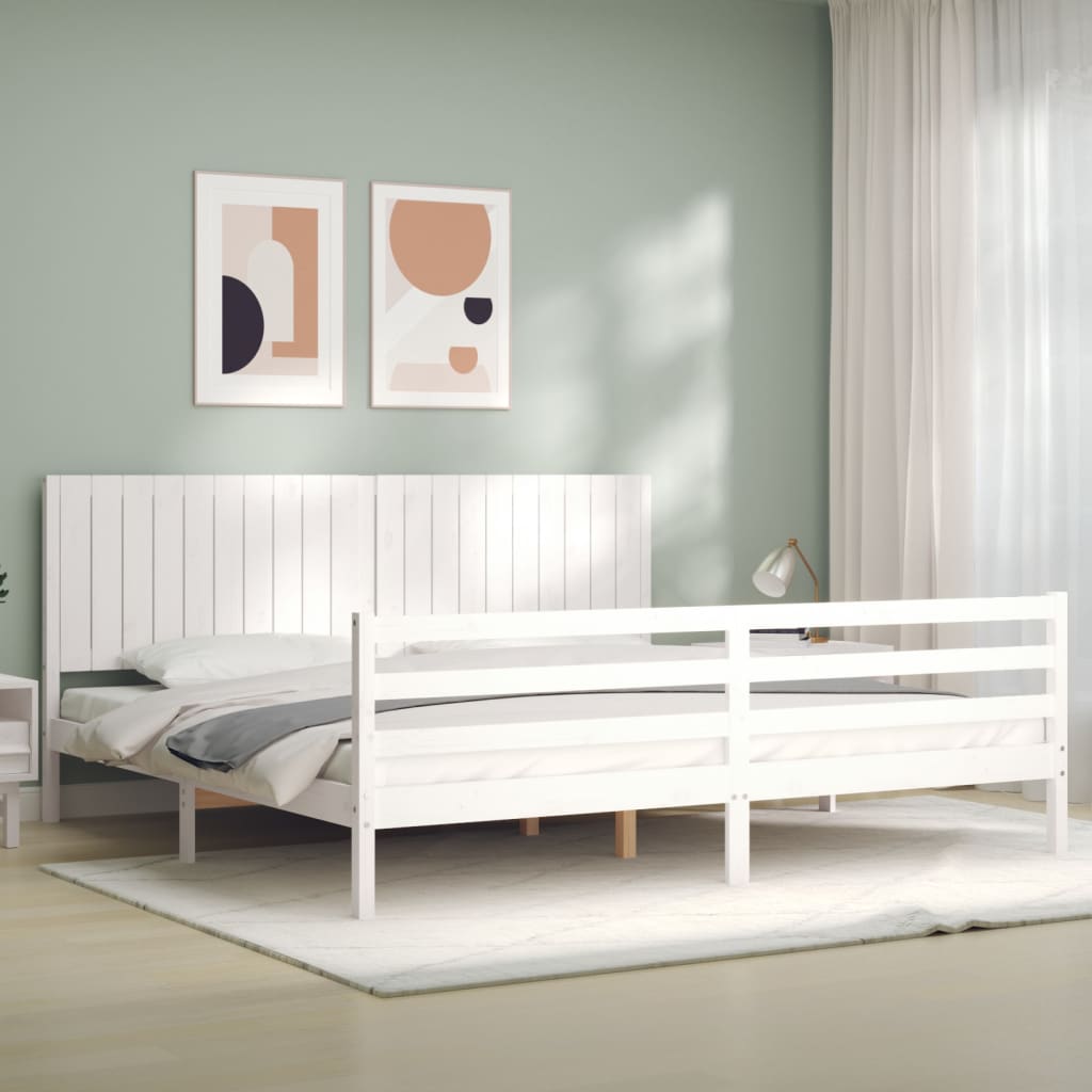 Sengeramme med hodegavl hvit 200x200 cm heltre