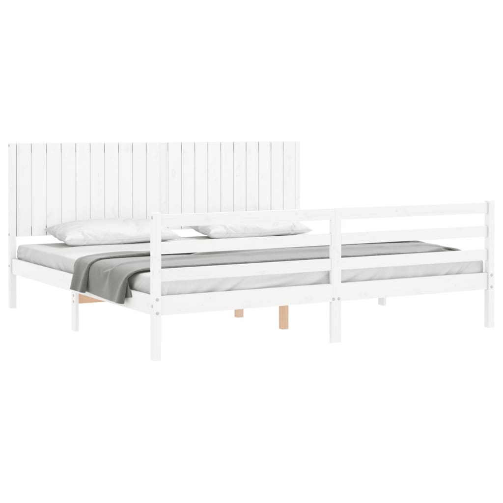 Sengeramme med hodegavl hvit 200x200 cm heltre