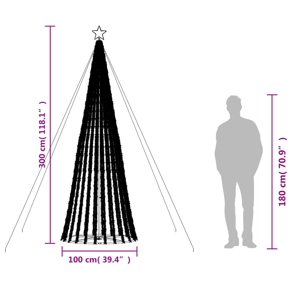 Juletre lyskjegle 688 LED fargerik 300 cm