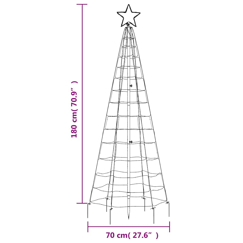 Juletre lyskjegle med pigger 220 LED fargerik 180 cm