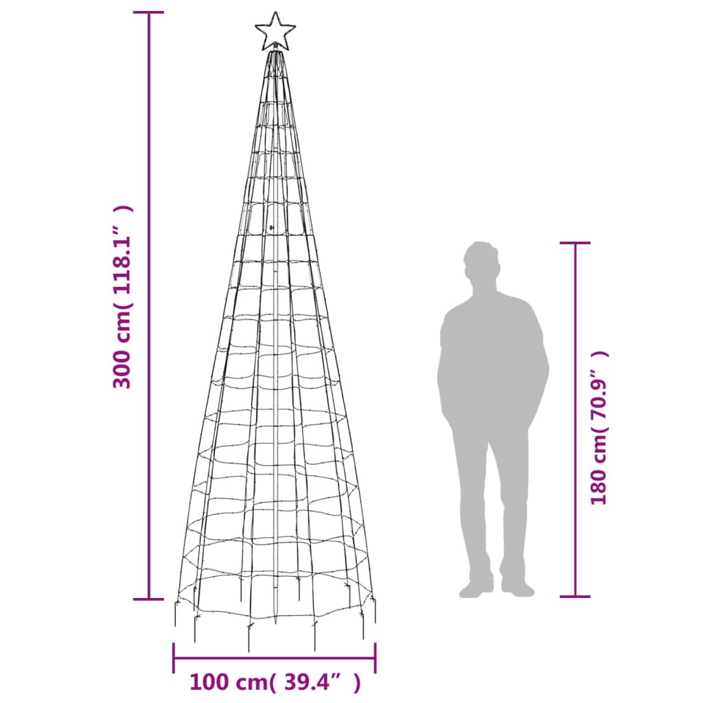 Juletre lyskjegle med pigger 570 LED varmhvit 300 cm