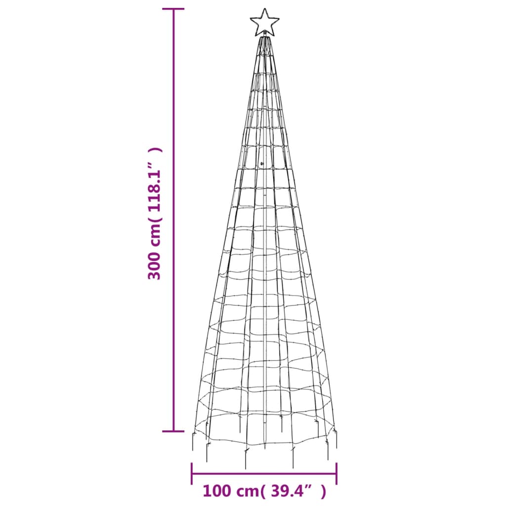 Juletre lyskjegle med pigger 570 LED varmhvit 300 cm