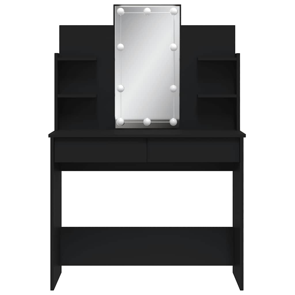Sminkebord med LED svart 96x40x142 cm
