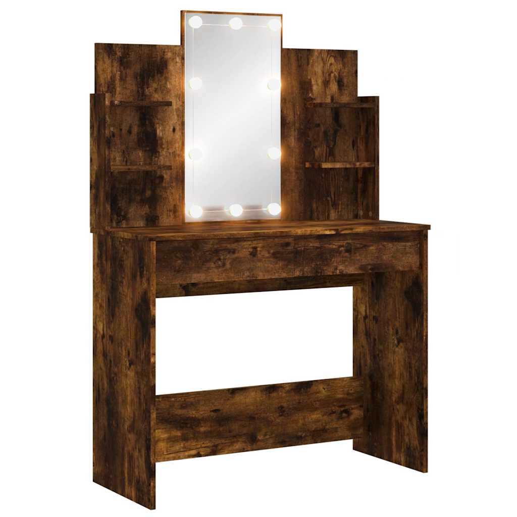 Sminkebord med LED røkt eik 96x40x142 cm vidaXL