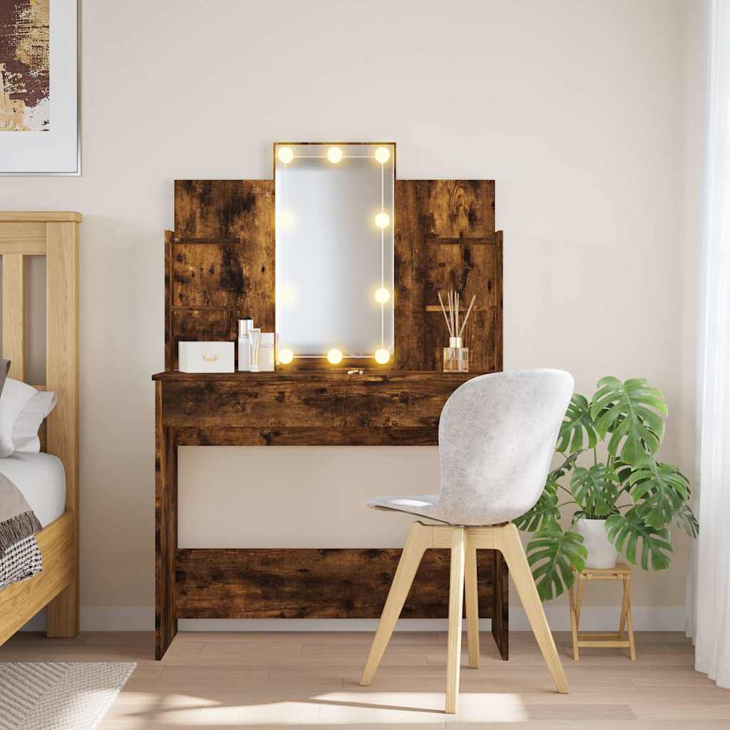 Sminkebord med LED røkt eik 96x40x142 cm vidaXL