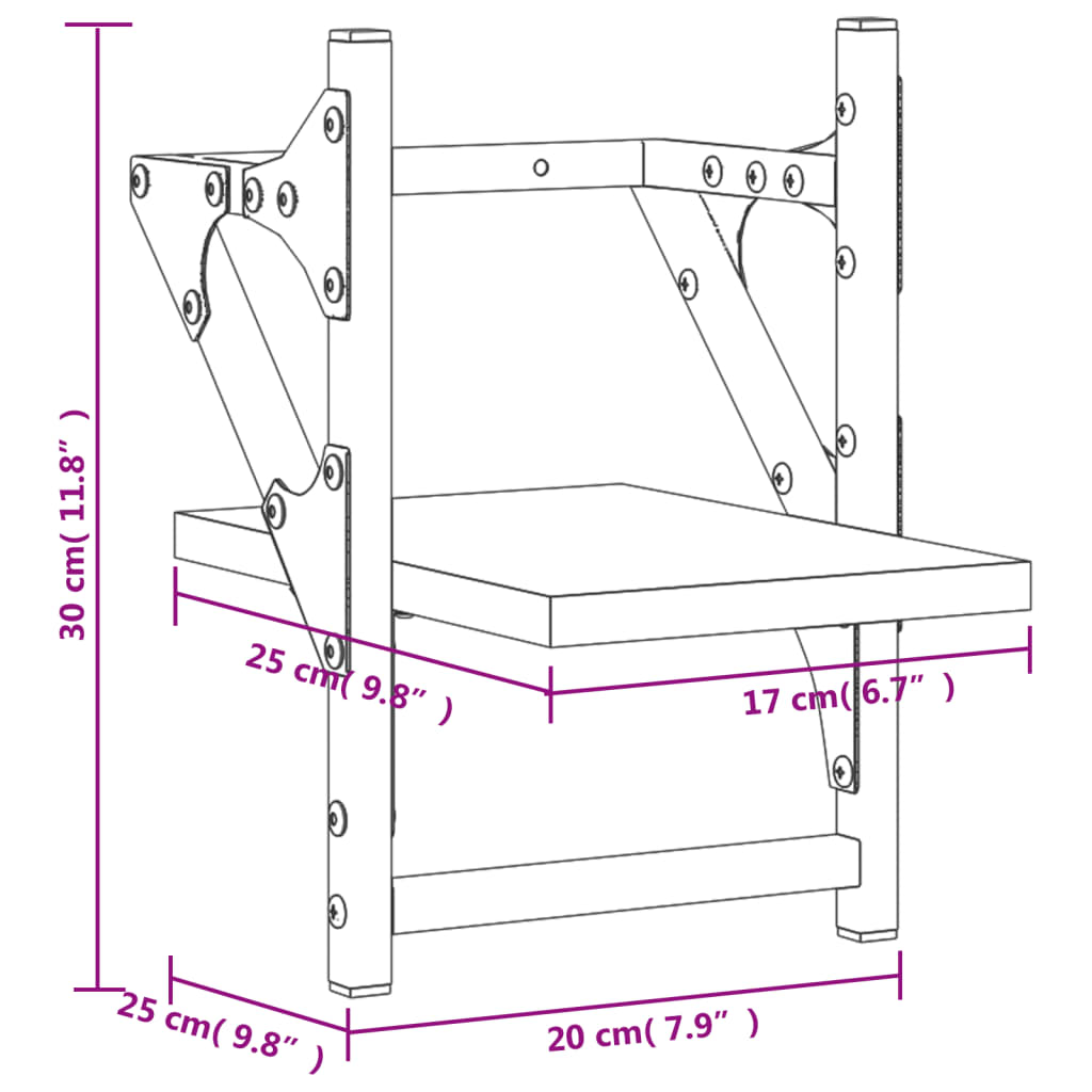 Vegghyller med stenger 2 stk svart 20x25x30 cm