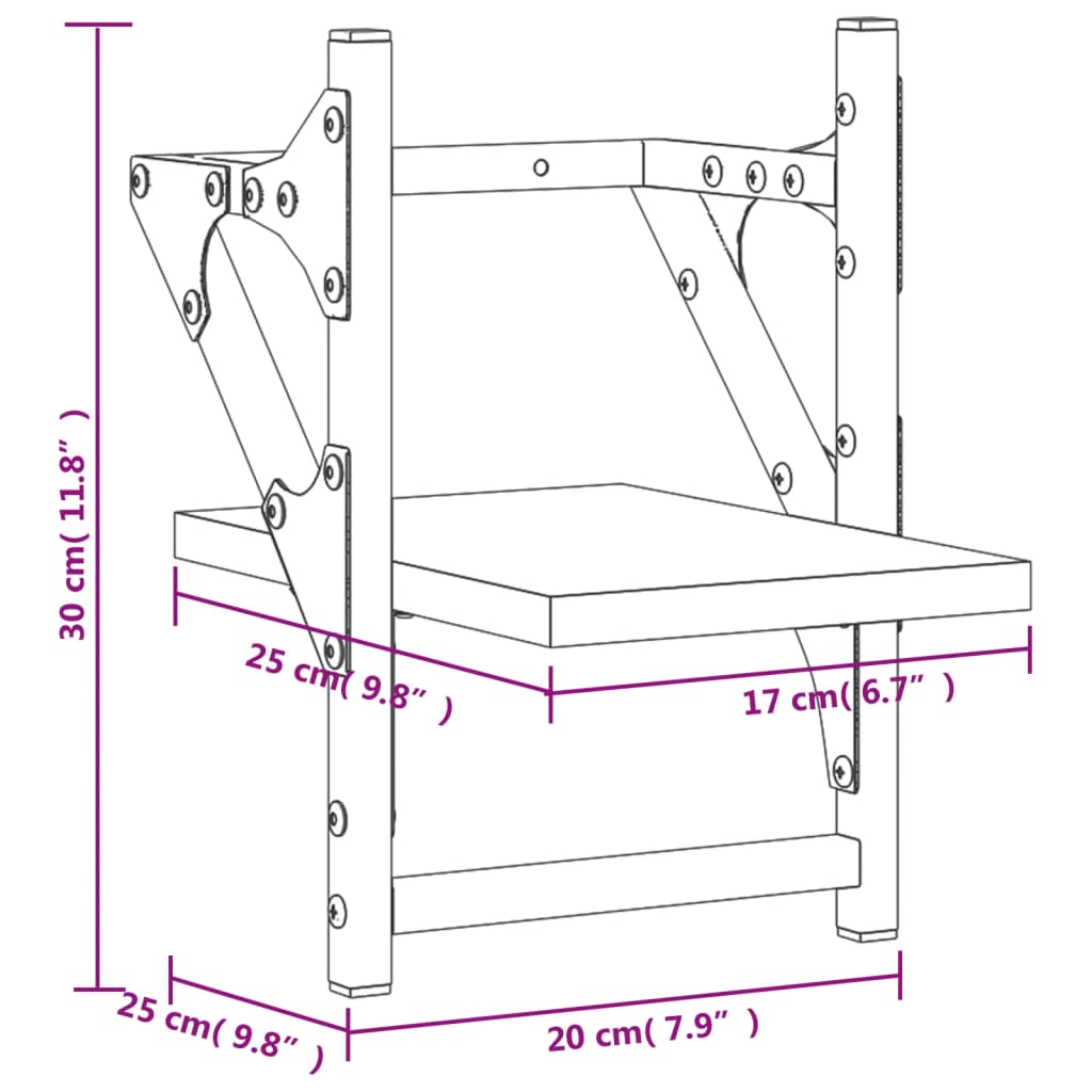 Vegghyller med stenger 2 stk sonoma eik 20x25x30 cm