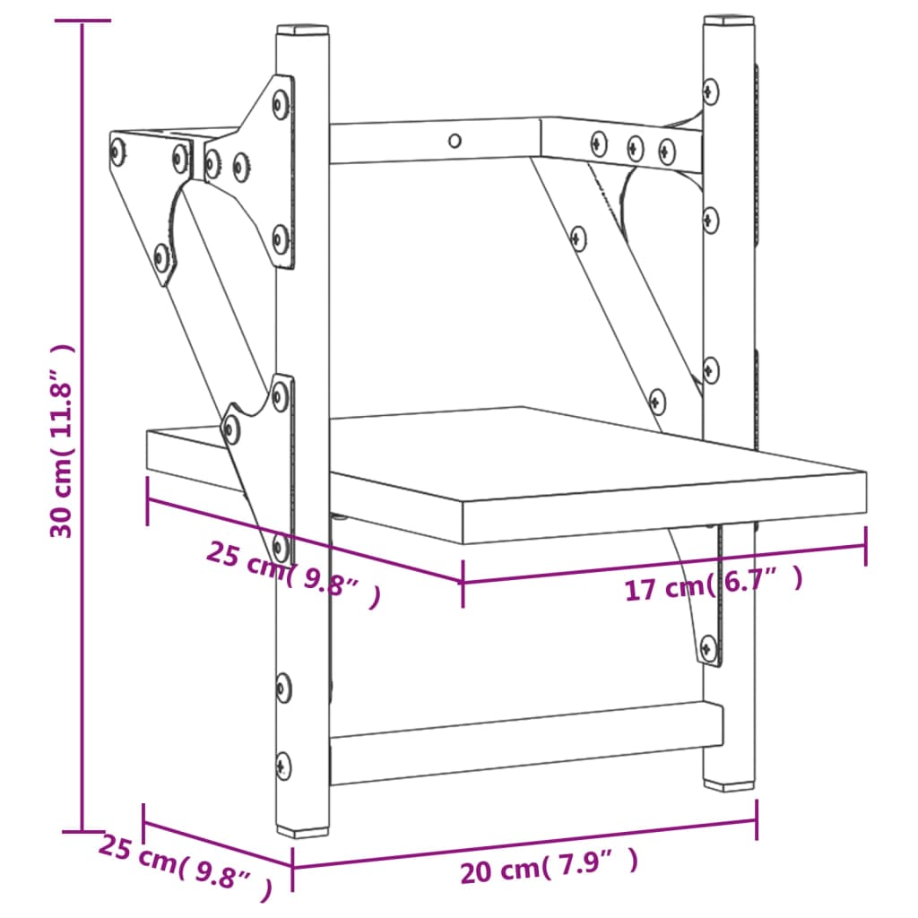 Vegghyller med stenger 2 stk røkt eik 20x25x30 cm