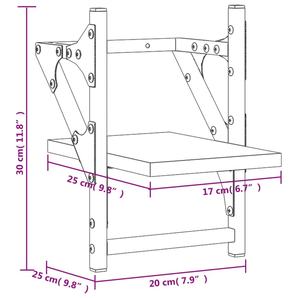 Vegghyller med stenger 2 stk brun eik 20x25x30 cm